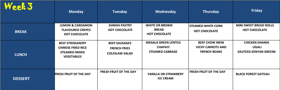 Potterhouse School Menu Week 3